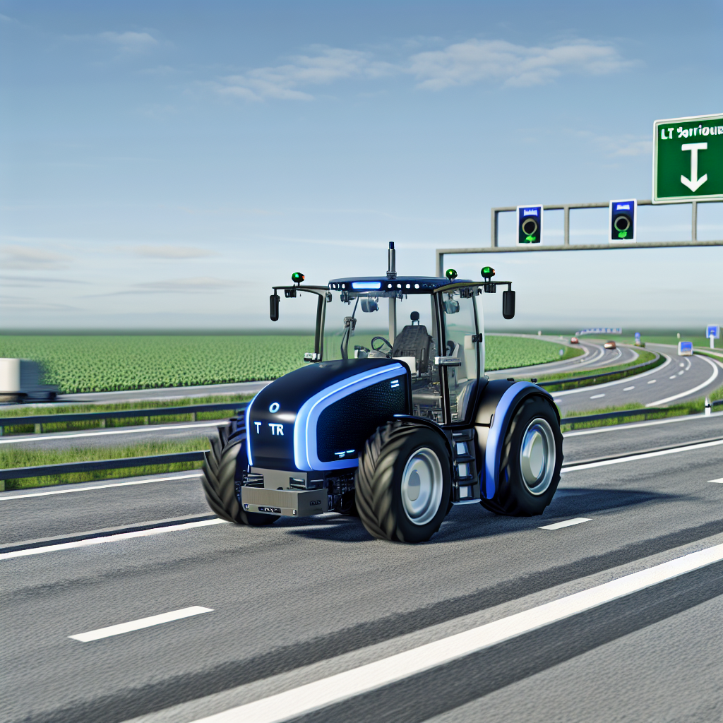 Image of an autonomous LT Series tractor in action on the highway