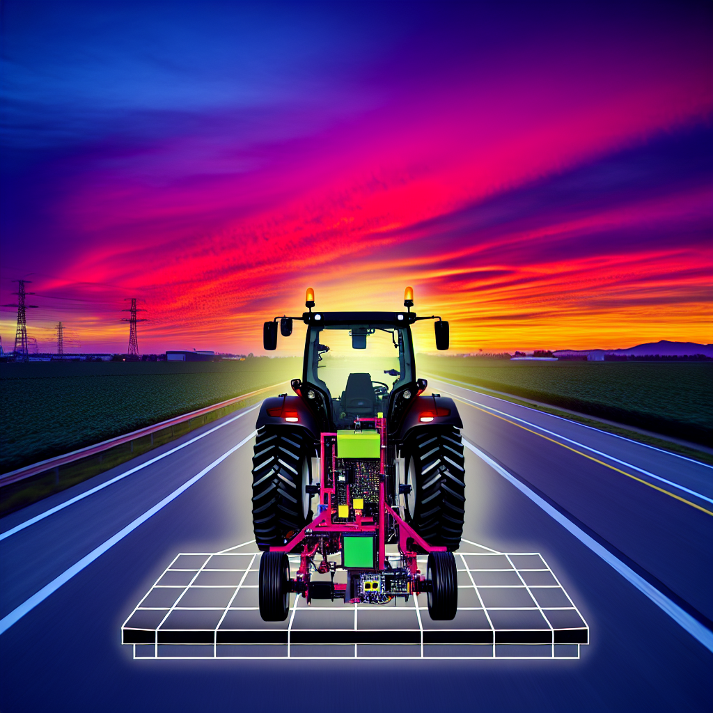 An autonomous LT Series tractor driving on a highway, showcasing its technology and design in action.