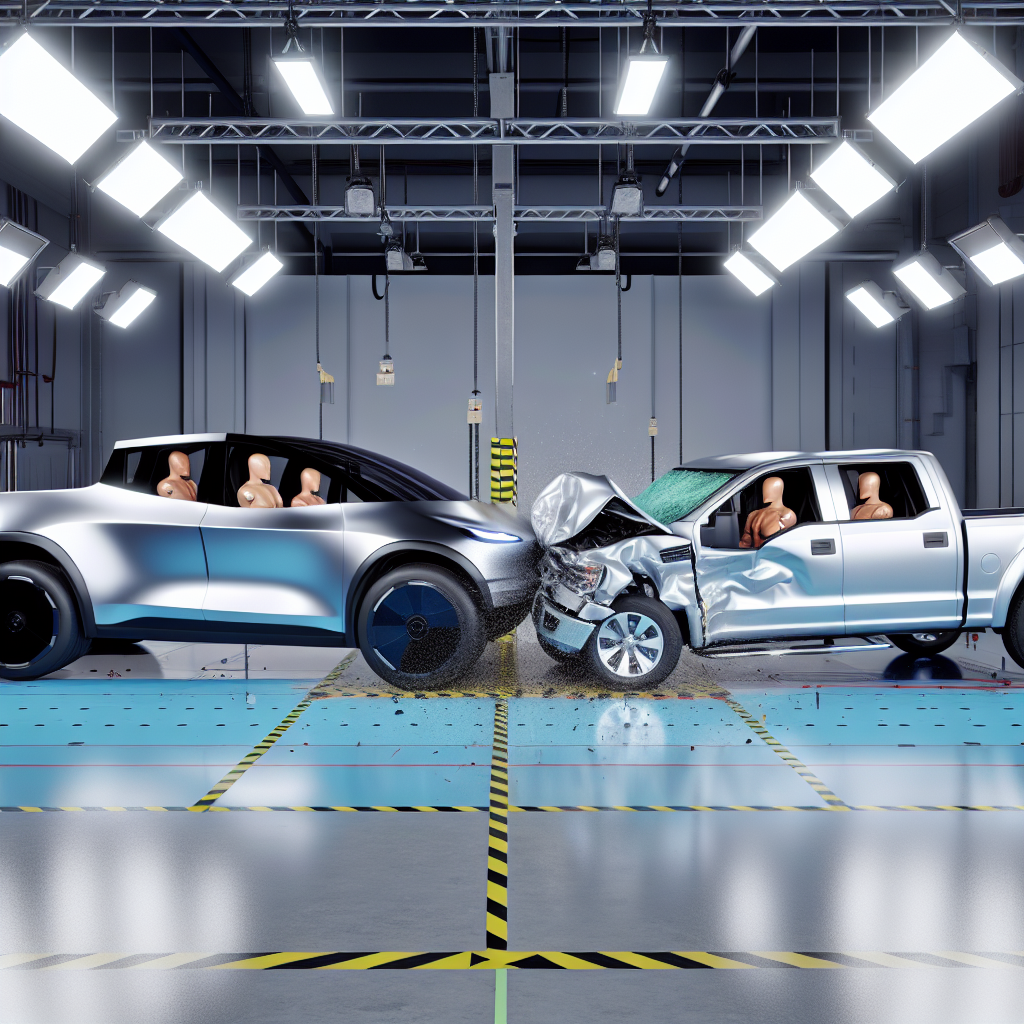 Tesla Cybertruck and Ford F-150 Lightning in a crash test scenario