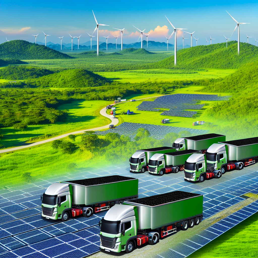 A fleet of eco-friendly trucks operating under sustainable standards