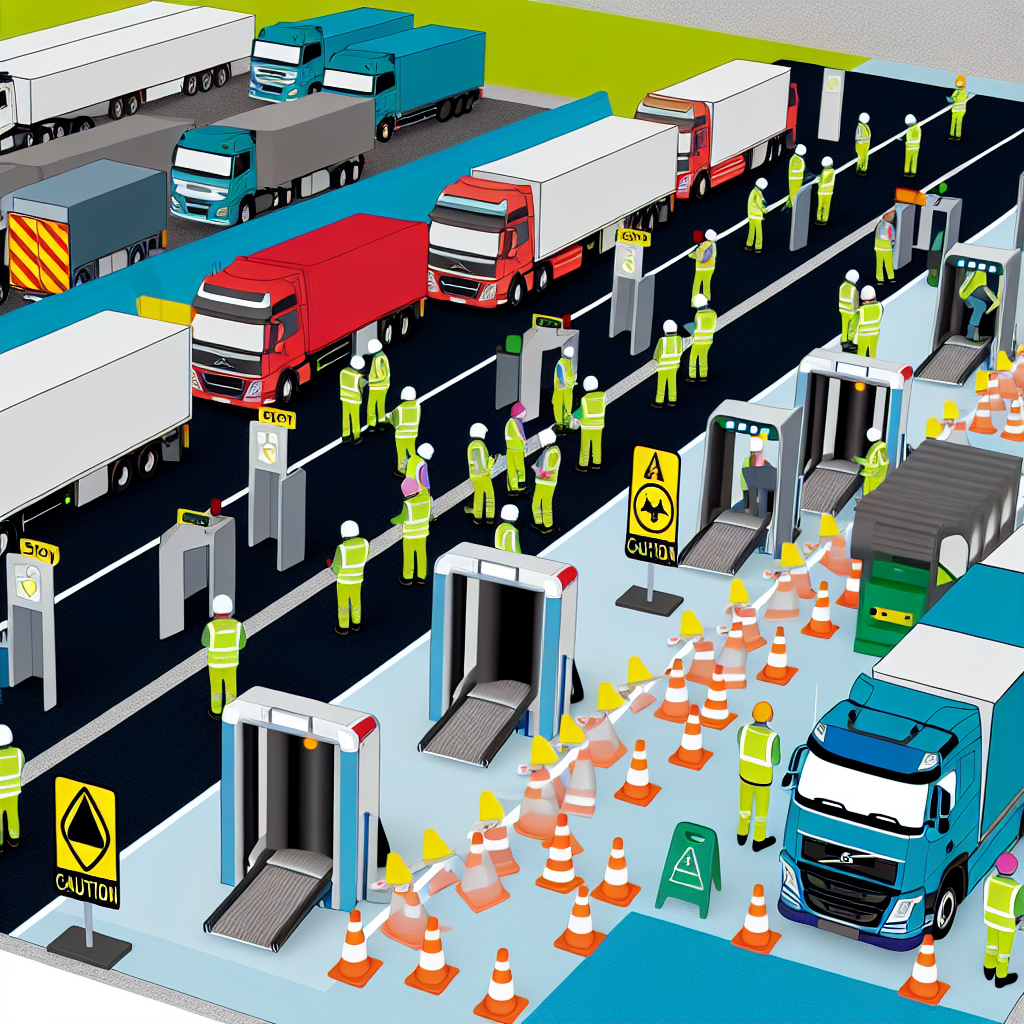Image depicting safety measures associated with X-ray inspection technology for commercial vehicles.
