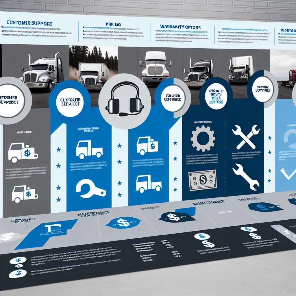 A visual representation of a comparison table showcasing truck dealership services offered and customer support practices, featuring Kenworth Truck Centres and its competitors.