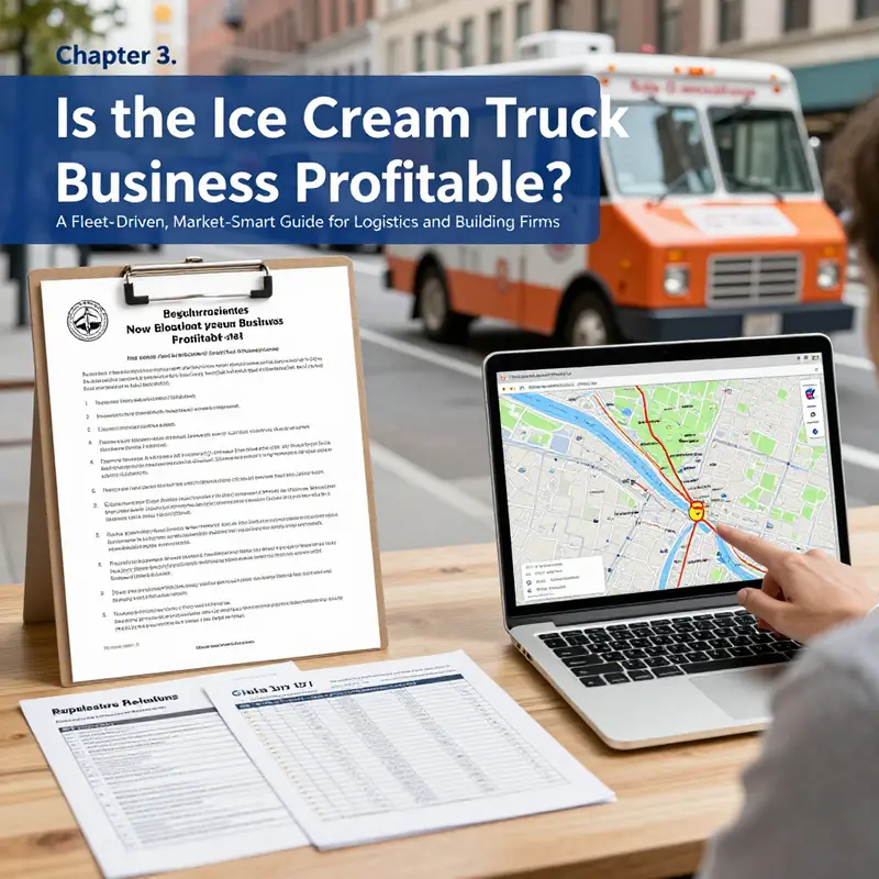 Economic viability visuals: startup costs, margins, and breakeven analyses for mobile ice cream operations.