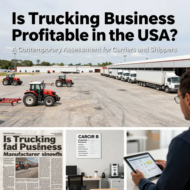 Regional truck terminal at dawn: operations staff review rate indexes and equipment as the industry navigates narrow margins.