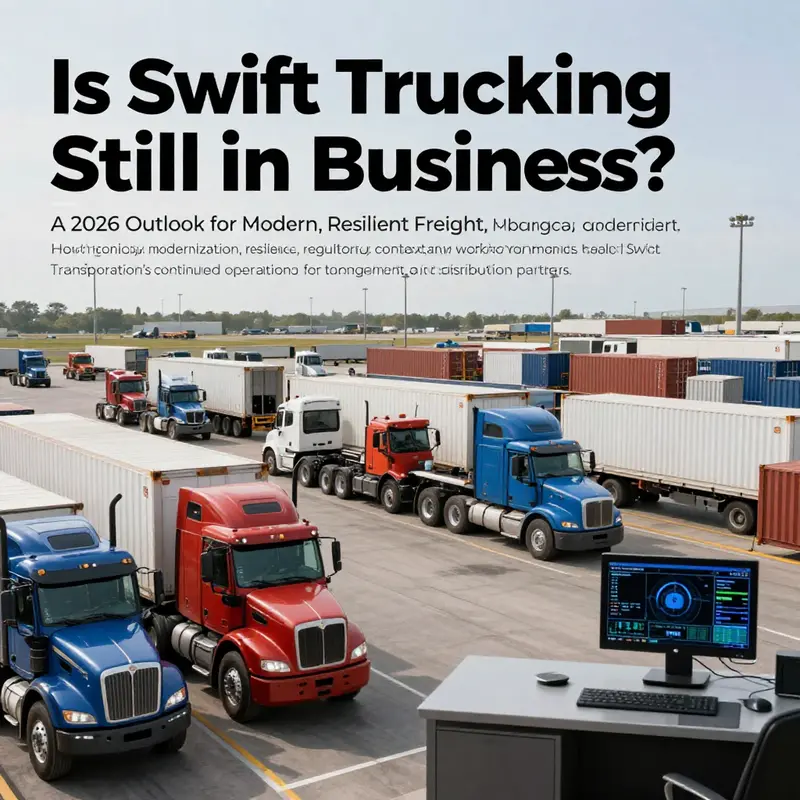 A busy freight terminal showing a modern fleet and real-time operation center, symbolizing ongoing business continuity.