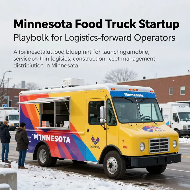 A modern wrapped Minnesota food truck in an urban winter setting, illustrating readiness and integration with fleet operations.
