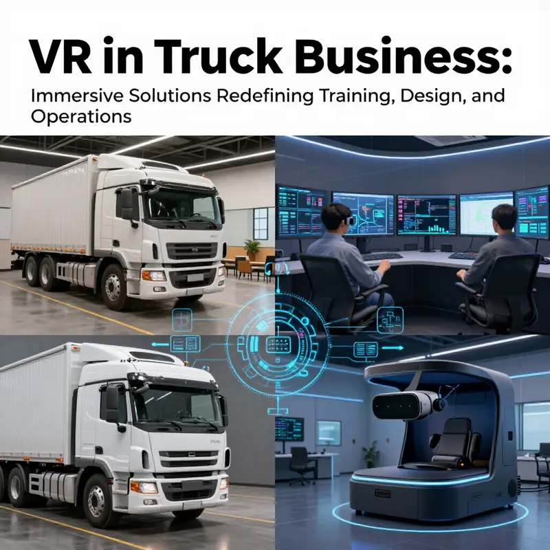 Cover image illustrating VR applications in driver training, product design, and remote support for trucks.