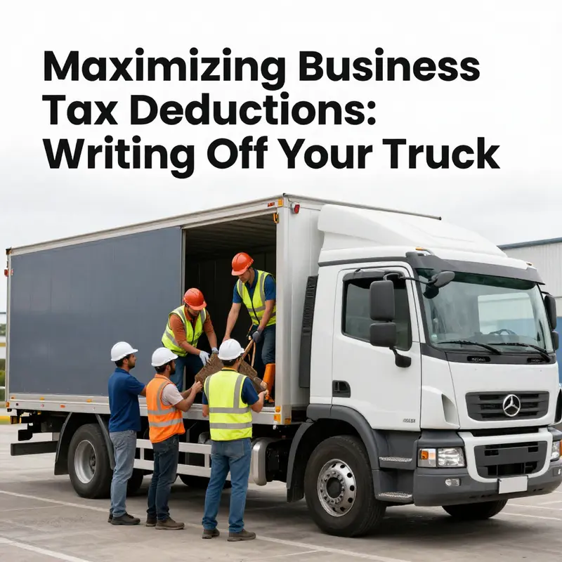 Workers demonstrating the business use of a truck in logistics and construction.