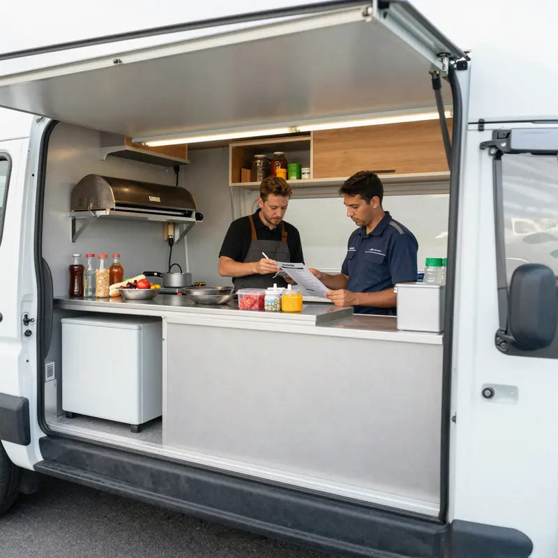 Chapter 1 image illustrating market research and strategic planning for a hot dog truck targeting logistics and construction environments.