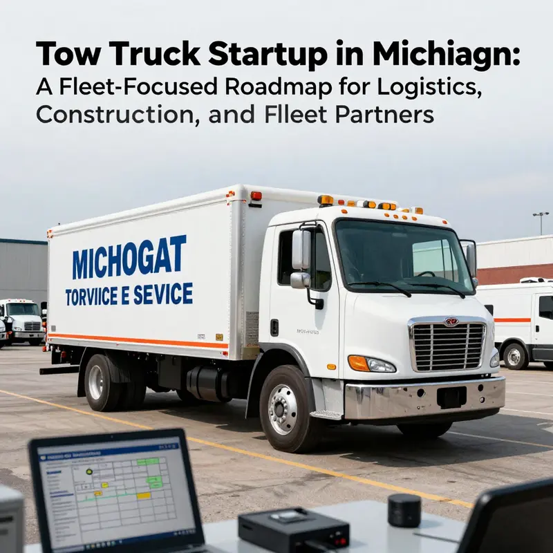 Cover image showing a tow truck fleet in a Michigan service lot.