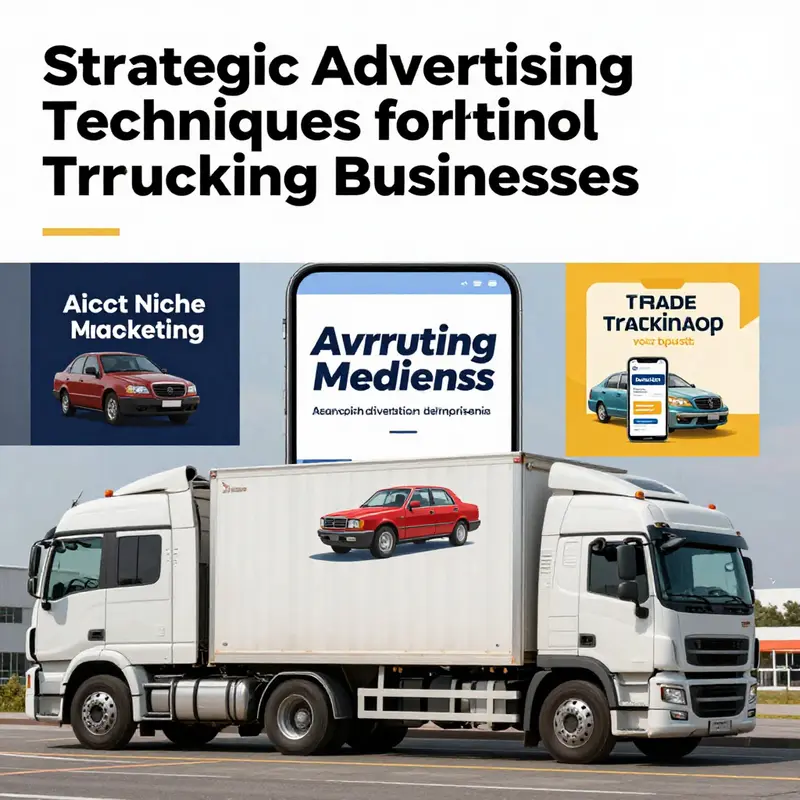 A collage of various advertising methods including digital and traditional for trucking business promotion.