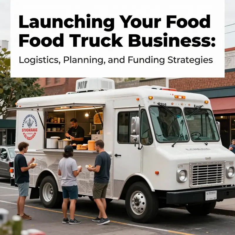 A food truck in an urban setting, with patrons enjoying their meals and the truck showcasing its culinary offerings.