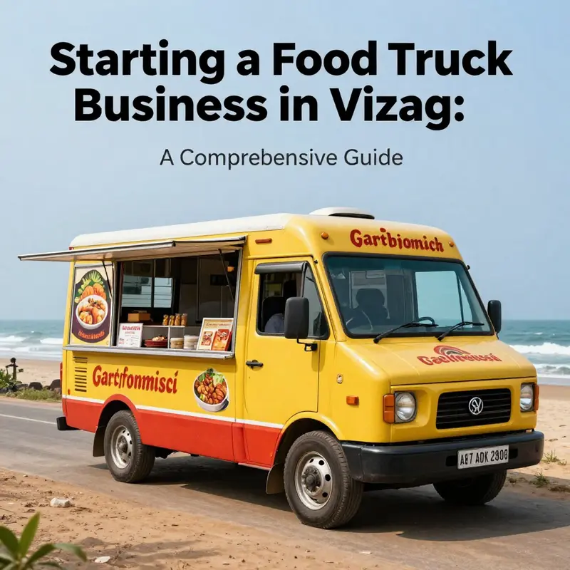 A vibrant food truck parked at RK Beach in Vizag, showcasing a busy atmosphere filled with customers.