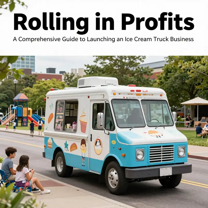 A picturesque urban landscape featuring an ice cream truck amidst cheerful community activities.