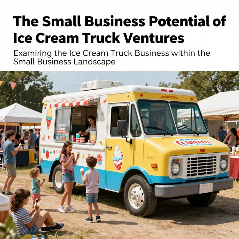 An ice cream truck at a summer festival with families enjoying various ice cream treats.