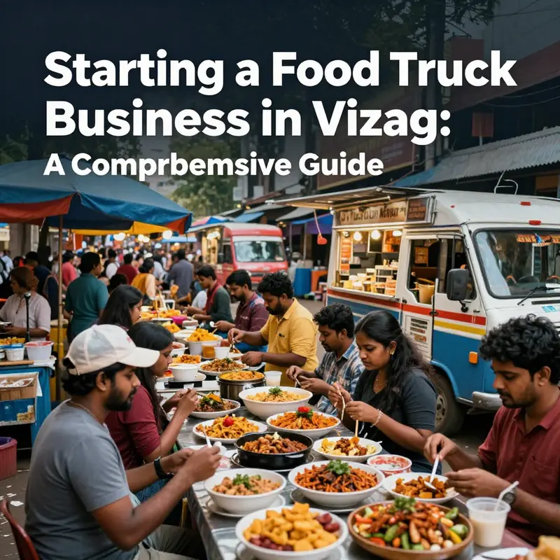 Engaging market analysis at a food truck festival in Vizag, highlighting diverse food offerings and customer interactions.