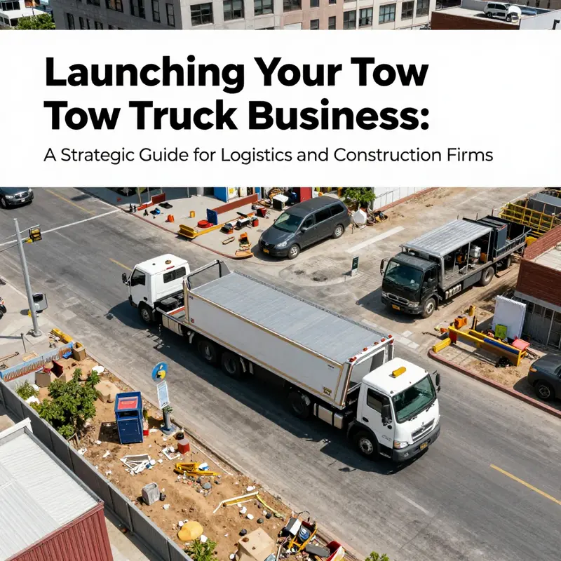 Aerial view of a city with tow trucks and construction sites illustrating business opportunities.