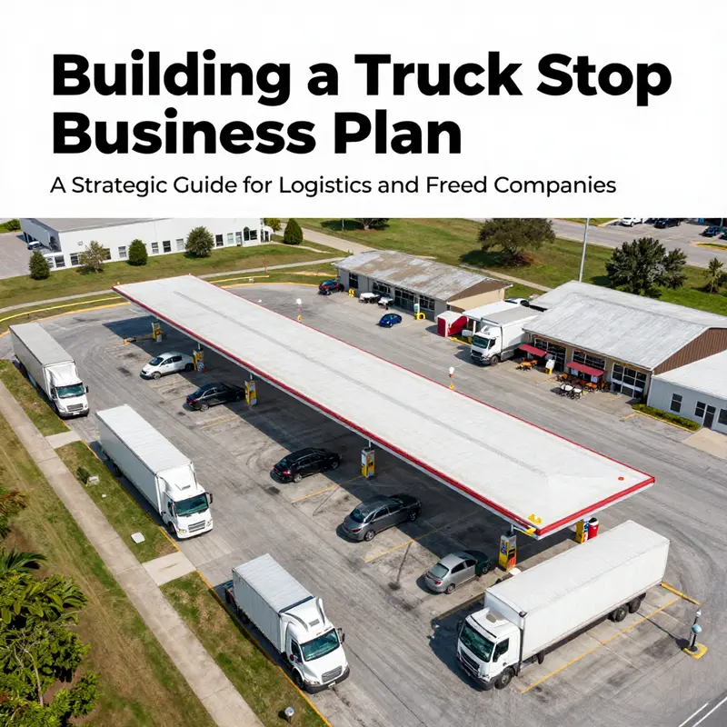 A detailed aerial view of a well-structured truck stop.