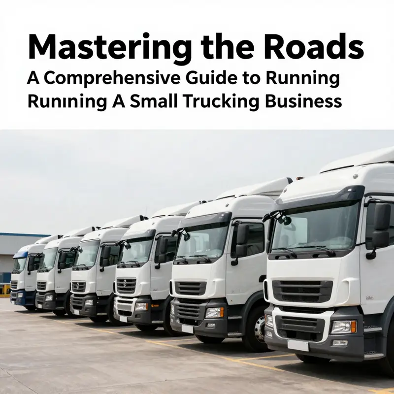 Fleet of trucks parked in a logistics hub, showcasing the essence of a small trucking business.