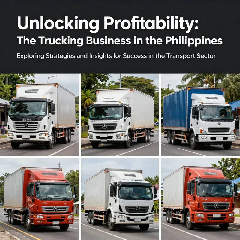 A collage of trucks traversing Philippine roads, symbolizing the trucking business landscape.