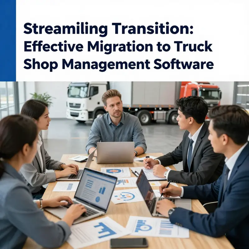 A team collaborates on assessing and planning the migration to new truck repair shop management software.