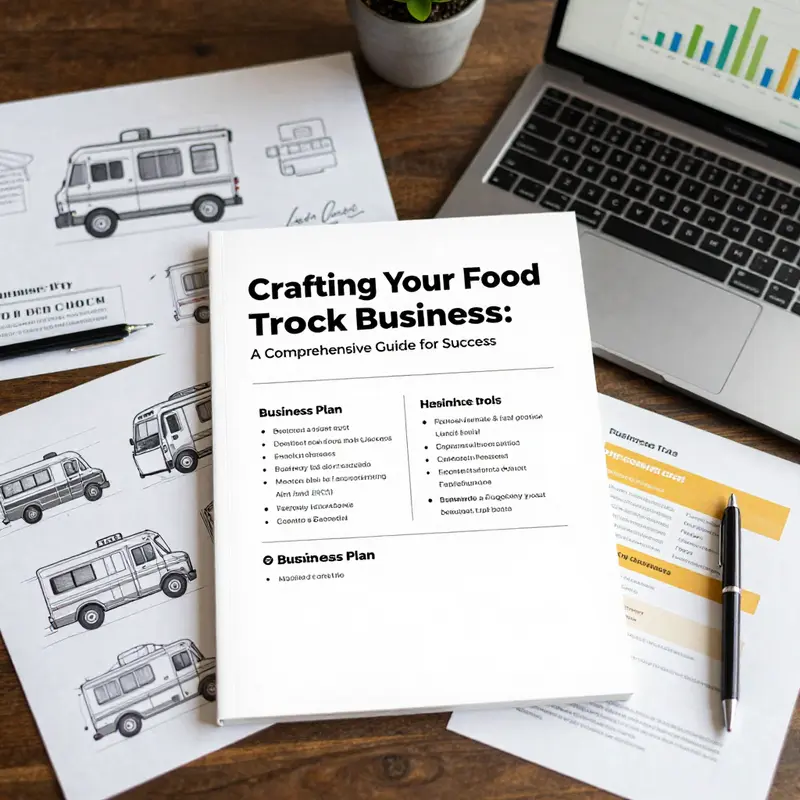 An organized workspace showcasing the essentials of constructing a robust food truck business plan.
