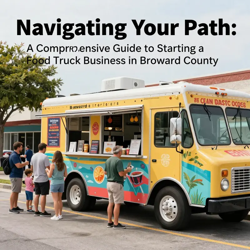 A food truck showcasing a diverse menu on a busy Broward County street, reflecting the importance of a unique business concept.