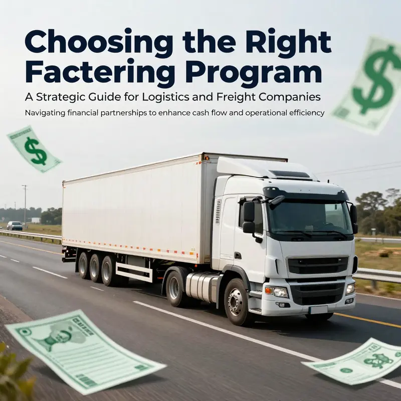 A truck driving on a highway with financial symbols illustrating the connection between trucking and finance.