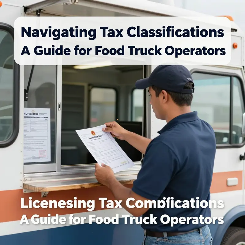 A food truck serving customers, emphasizing its classification within the food service industry for tax purposes.