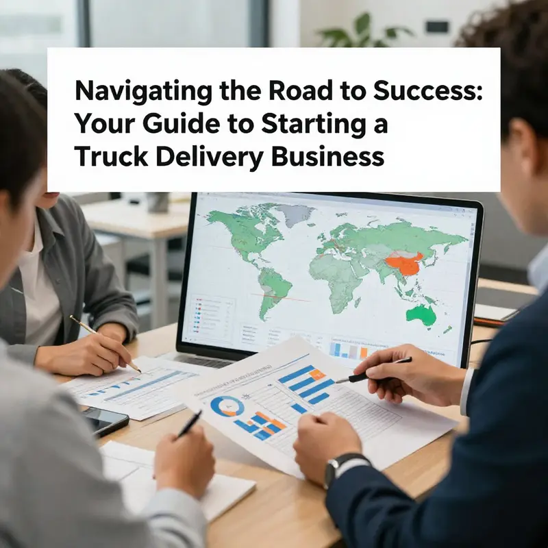A team conducts market research to identify logistics opportunities before launching a truck delivery service.