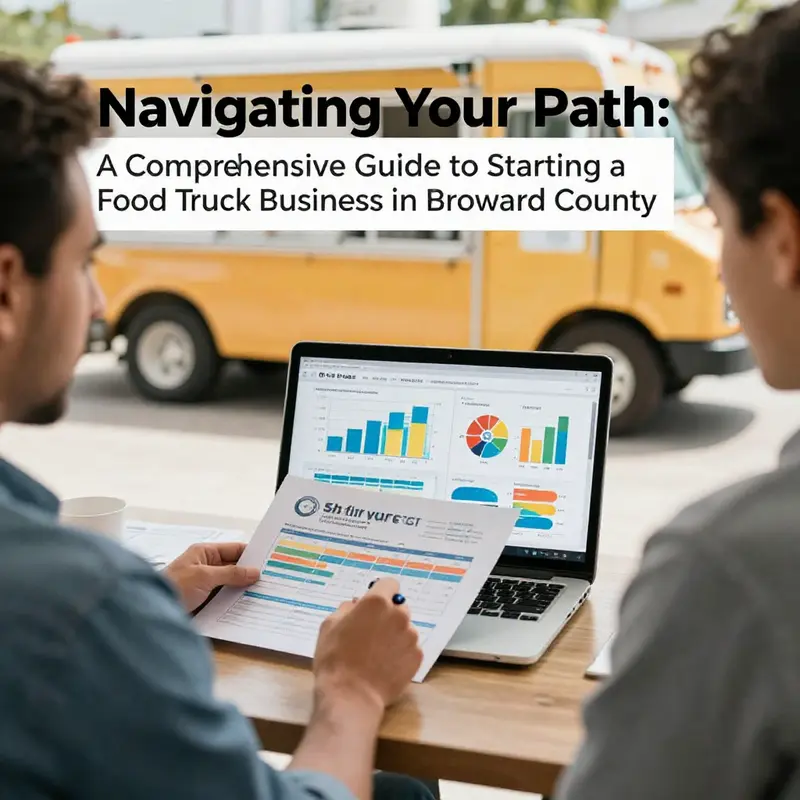 A food truck showcasing a diverse menu on a busy Broward County street, reflecting the importance of a unique business concept.