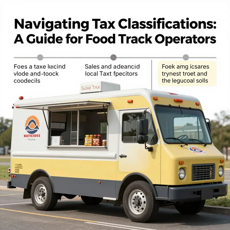A food truck serving customers, emphasizing its classification within the food service industry for tax purposes.