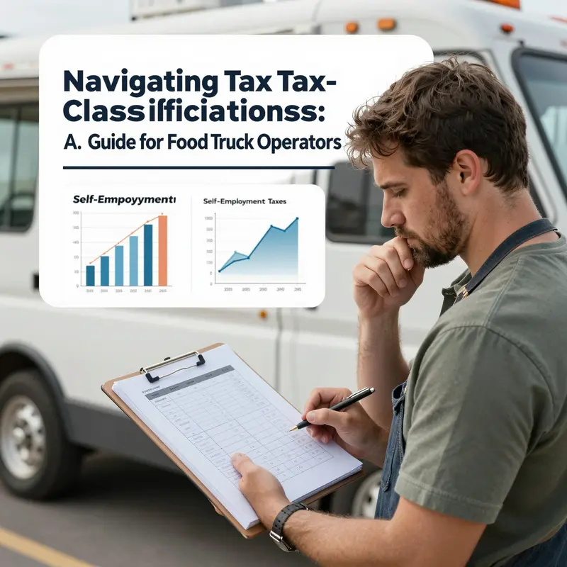 A food truck serving customers, emphasizing its classification within the food service industry for tax purposes.