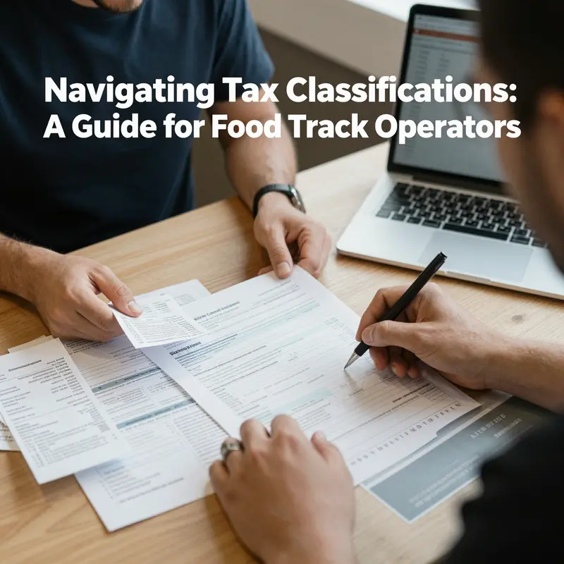 A food truck serving customers, emphasizing its classification within the food service industry for tax purposes.