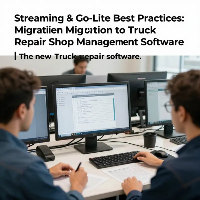 A team collaborates on assessing and planning the migration to new truck repair shop management software.