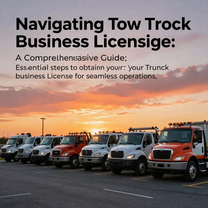 Image of multiple tow trucks against a sunset, representing the significance of tow truck licensing in business operations.