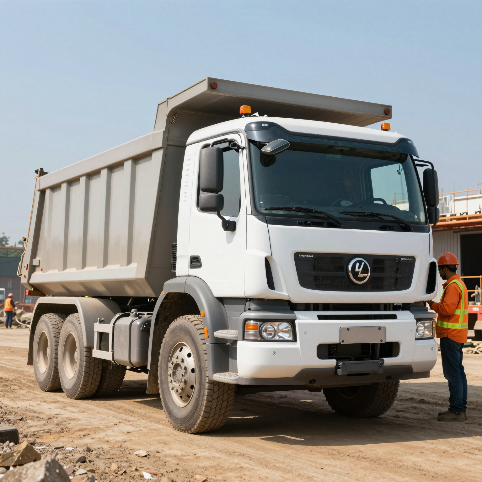 Modern dump truck in a construction site
