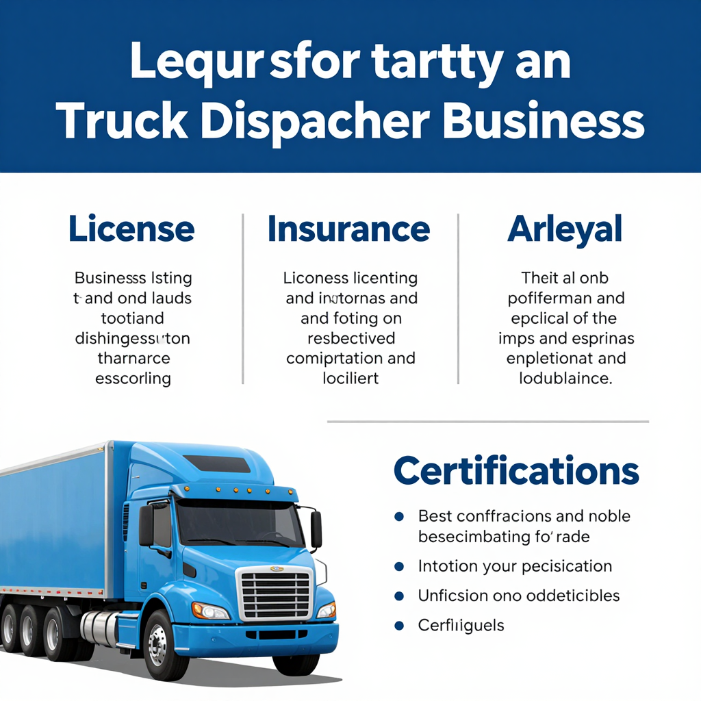 Infographic summarizing legal requirements for starting a truck dispatcher business